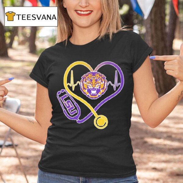 Lsu Tigers Caring Hearts Nurses Stethoscope T Shirt
