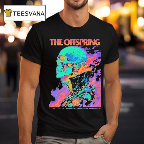 The Offspring Tampa Florida Venue At Midflorida Credit Union Amphitheatre On July Flaming Skeleton Supercharged Worldwide North American Tour T Shirt