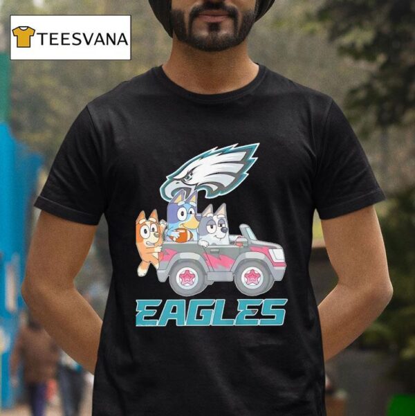 Bluey Characters Driving Philadelphia Eagles Logo T Shirt