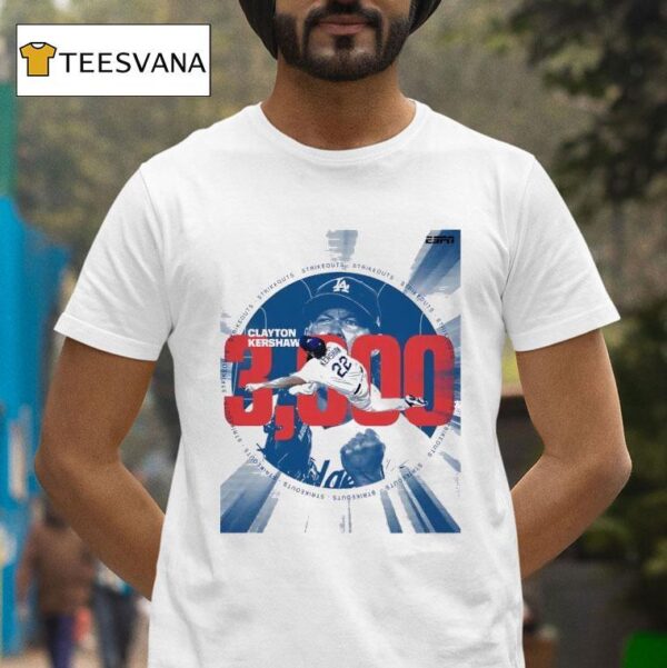 Clayton Kershaw Career Strikeouts Los Angeles Dodgers Baseball Vintage T Shirt