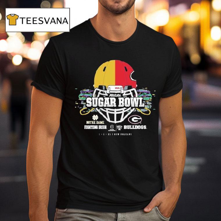 Georgia Bulldogs Vs Notre Dame Fighting Irish Allstate Sugar Bowl Head To Head Helme T Shirt Georgia Bulldogs Vs Notre Dame Fighting Irish Allstate Sugar Bowl Head To Head Helme T Shirt