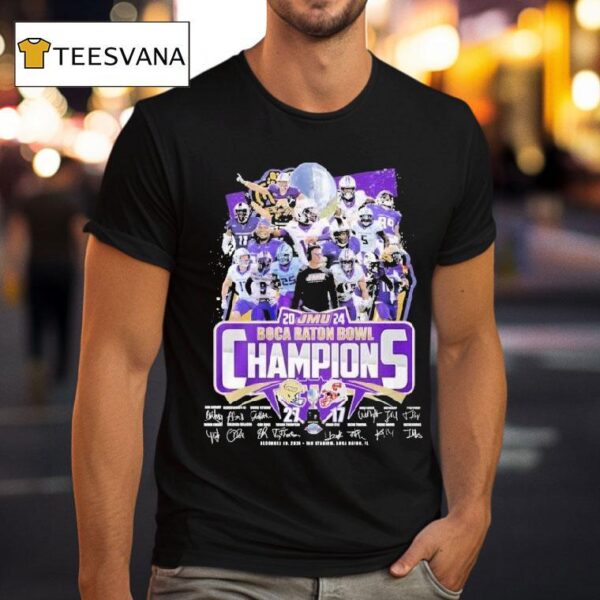 James Madison Dukes Boca Raton Bowl Champions Signatures T Shirt