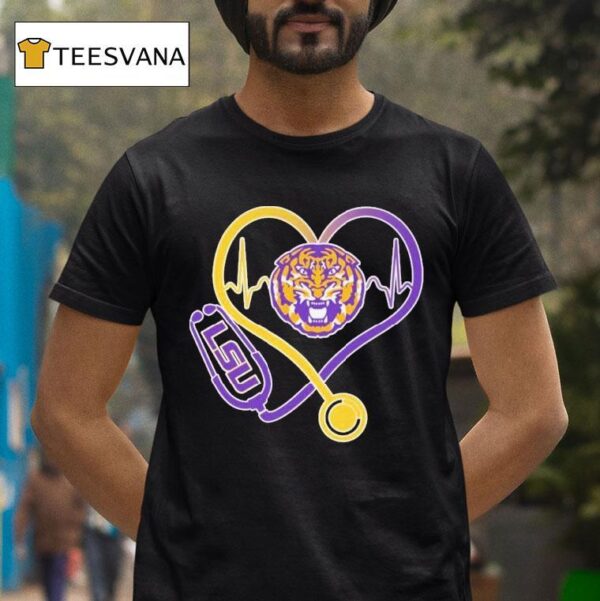Lsu Tigers Caring Hearts Nurses Stethoscope T Shirt