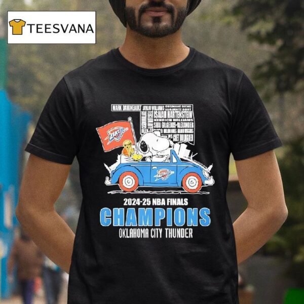 Snoopy And Woodstock Driving Car Oklahoma City Thunder Nba Finals Champions All Name Of Legends T Shirt