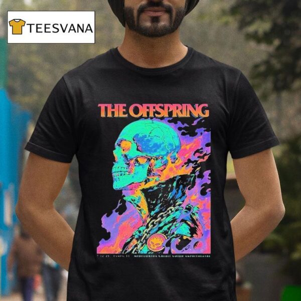 The Offspring Tampa Florida Venue At Midflorida Credit Union Amphitheatre On July Flaming Skeleton Supercharged Worldwide North American Tour T Shirt