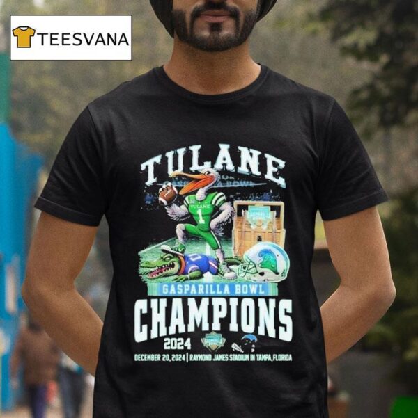 Tulane Green Wave Gasparilla Bowl Champions Waving Raymond James Stadium In Tampa Florida Gators Masco T Shirt