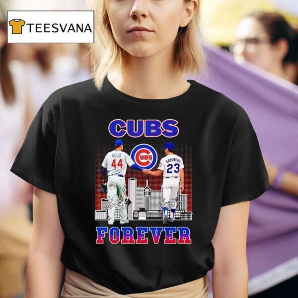 Chicago Cubs City Skyline Rizzo And Sandberg Forever Signatures T Shirt