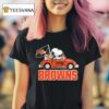 Snoopy And Woodstock Driving Car Cleveland Browns T Shirt
