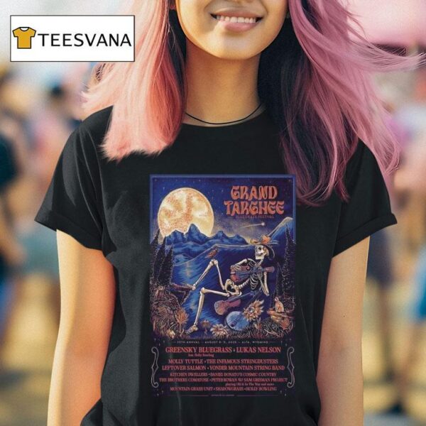 Annual Targhee Bluegrass Festival In Alta Wy Aug Th Skeleton Guitar T Shirt