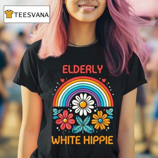 Elderly White Hippie Rainbow T Shirt