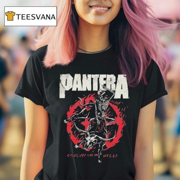 Pantera Cowboy From Hell Flames Cowboy Rodeo Skeleton T Shirt