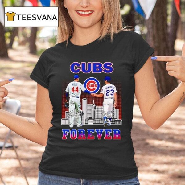 Chicago Cubs City Skyline Rizzo And Sandberg Forever Signatures T Shirt
