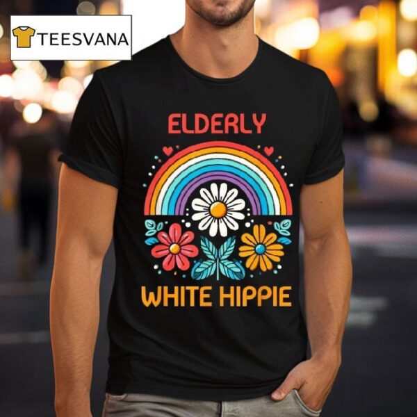 Elderly White Hippie Rainbow T Shirt
