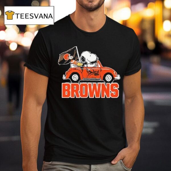 Snoopy And Woodstock Driving Car Cleveland Browns T Shirt