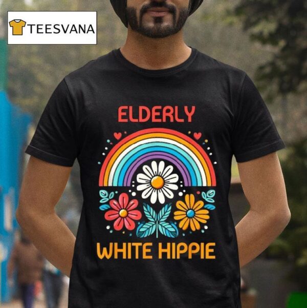 Elderly White Hippie Rainbow T Shirt