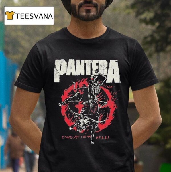 Pantera Cowboy From Hell Flames Cowboy Rodeo Skeleton T Shirt