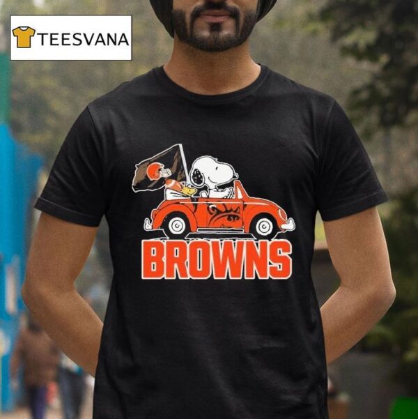 Snoopy And Woodstock Driving Car Cleveland Browns T Shirt