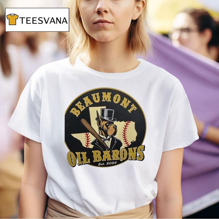 Beaumont Oil Barons Baseball Mascot Logo Est  T Shirt