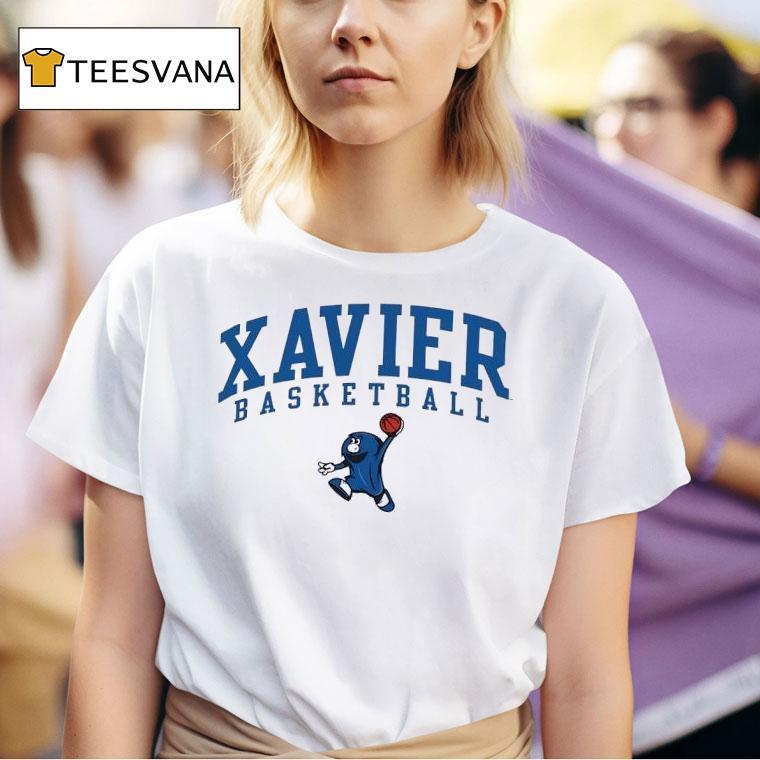 Blue Blob Mascot Xavier Muskers Basketball T Shirt