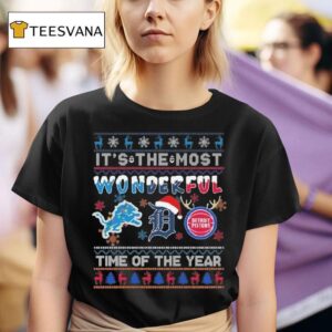It S The Most Wonderful Detroit Lions Detroit Tigers And Detroit Pistons Time Of The Year Ugly Christmas T Shirt