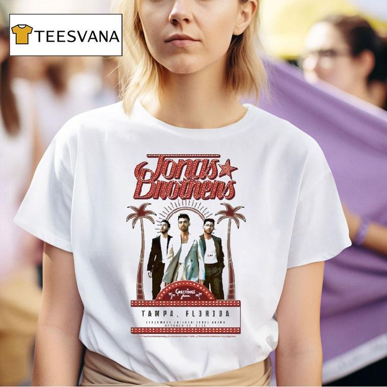 Jonas Brothers Venues Greetings From Tampa Fl At Benchmark International Arena On October T Shirt