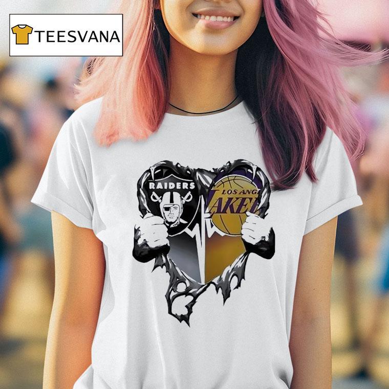 Las Vegas Raiders And Los Angeles Lakers Logo Inside Hear T Shirt