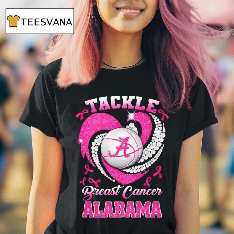 Alabama Crimson Tide Breast Cancer Awareness Tackle Hear T Shirt Alabama Crimson Tide Breast Cancer Awareness Tackle Hear T Shirt