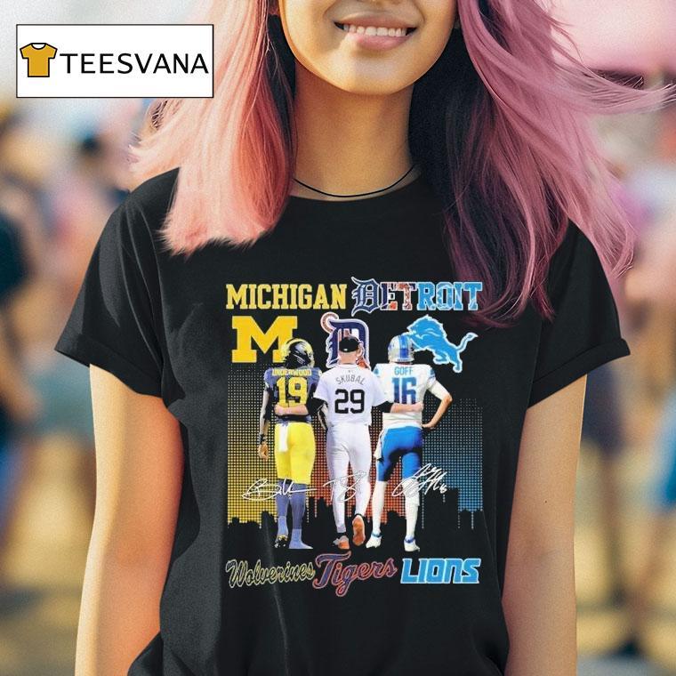 Bryce Underwood Tarik Skubal And Jared Goff Michigan Wolverines Detroit Tigers Detroit Lions Signatures T Shirt Bryce Underwood Tarik Skubal And Jared Goff Michigan Wolverines Detroit Tigers Detroit Lions Signatures T Shirt