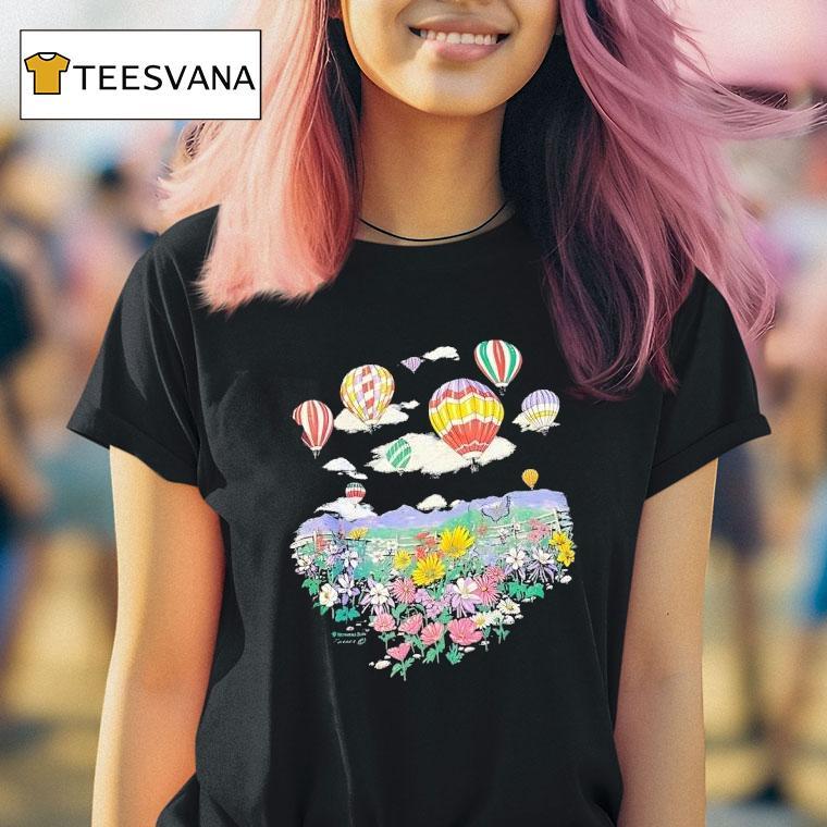 Flower Field With Hot Air Balloons Flying In The Sky T Shirt Flower Field With Hot Air Balloons Flying In The Sky T Shirt