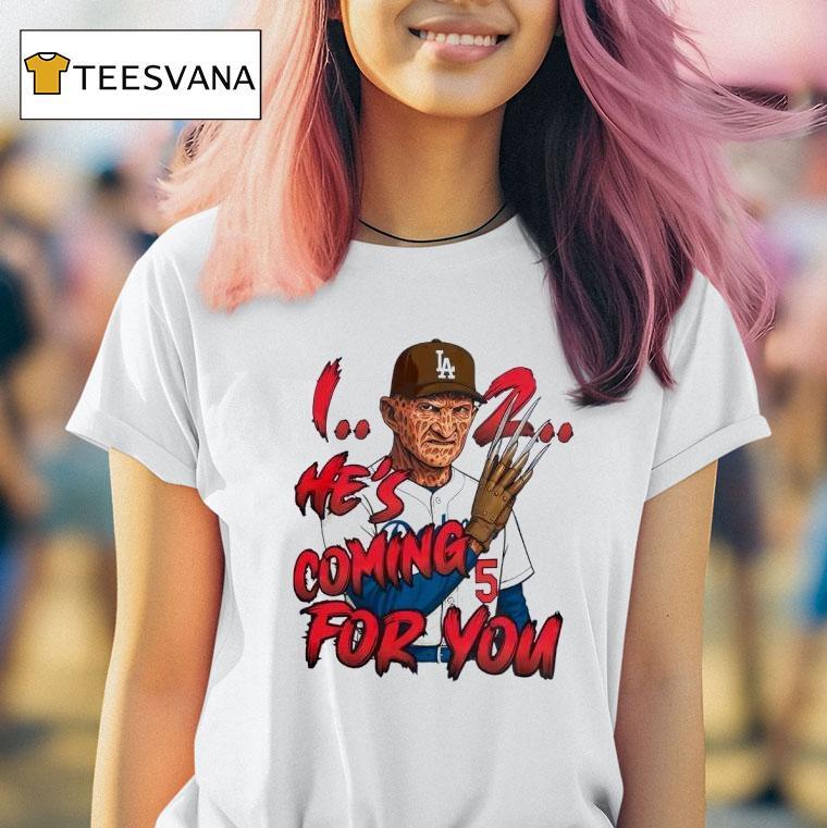 Freddy Krueger Los Angeles Dodgers He S Coming For You Baseball T Shirt Freddy Krueger Los Angeles Dodgers He S Coming For You Baseball T Shirt