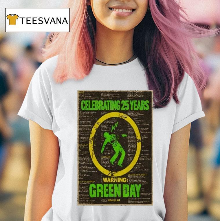 Green Day Warning Celebrating Years T Shirt Green Day Warning Celebrating Years T Shirt