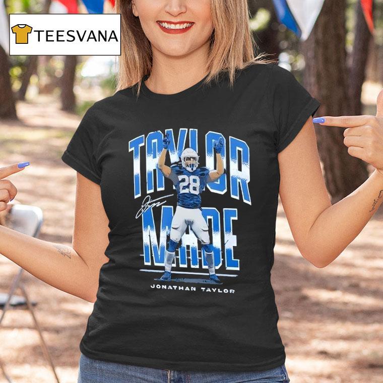 Jonathan Taylor Indianapolis Colts Made Signature Football T Shirt Jonathan Taylor Indianapolis Colts Made Signature Football T Shirt