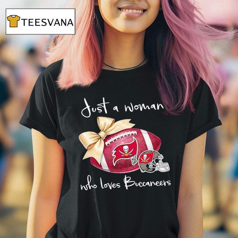 Just A Woman Who Loves Tampa Bay Buccaneers Gold Bow Helme T Shirt Just A Woman Who Loves Tampa Bay Buccaneers Gold Bow Helme T Shirt