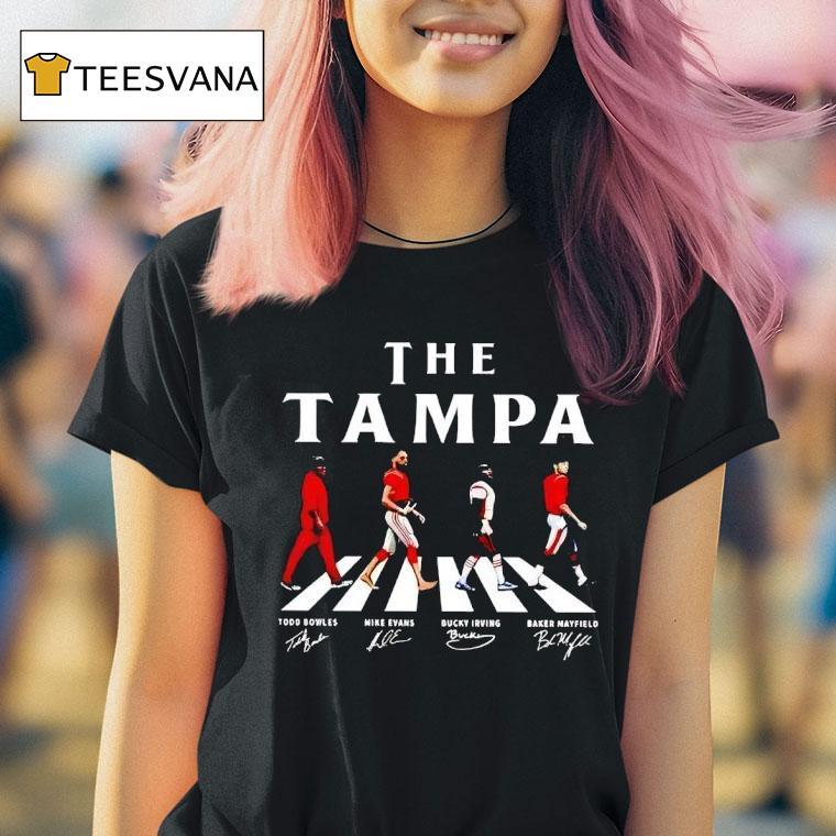 Todo Bowles Mike Evans Bucky Irving Bucke Baker Mayfield The Tampa Bay Buccaneers Football T Shirt Todo Bowles Mike Evans Bucky Irving Bucke Baker Mayfield The Tampa Bay Buccaneers Football T Shirt