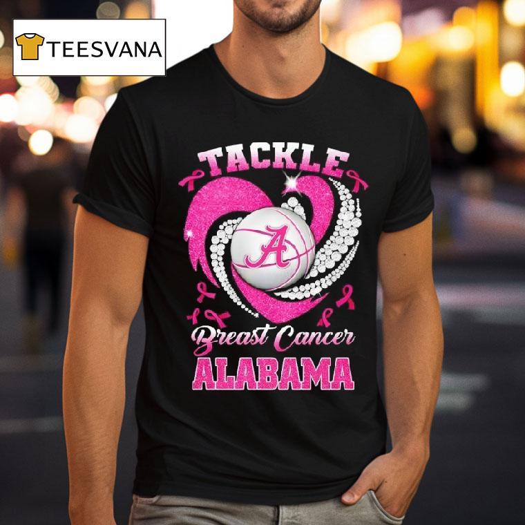 Alabama Crimson Tide Breast Cancer Awareness Tackle Hear T Shirt Alabama Crimson Tide Breast Cancer Awareness Tackle Hear T Shirt