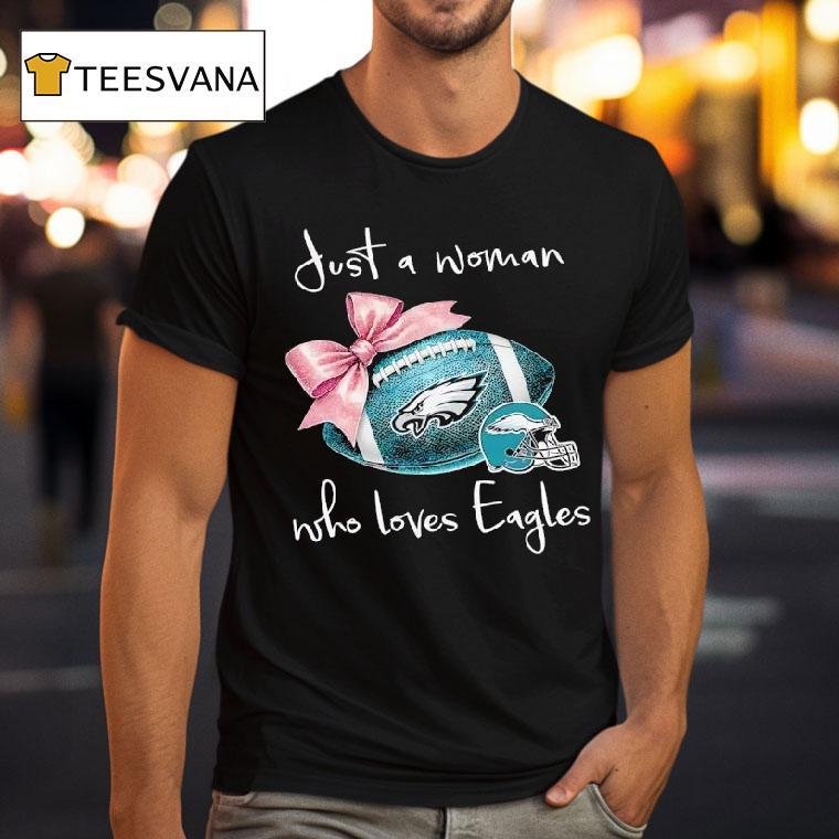 Just A Woman Who Loves Philadelphia Eagles Pink Bow Helme T Shirt Just A Woman Who Loves Philadelphia Eagles Pink Bow Helme T Shirt