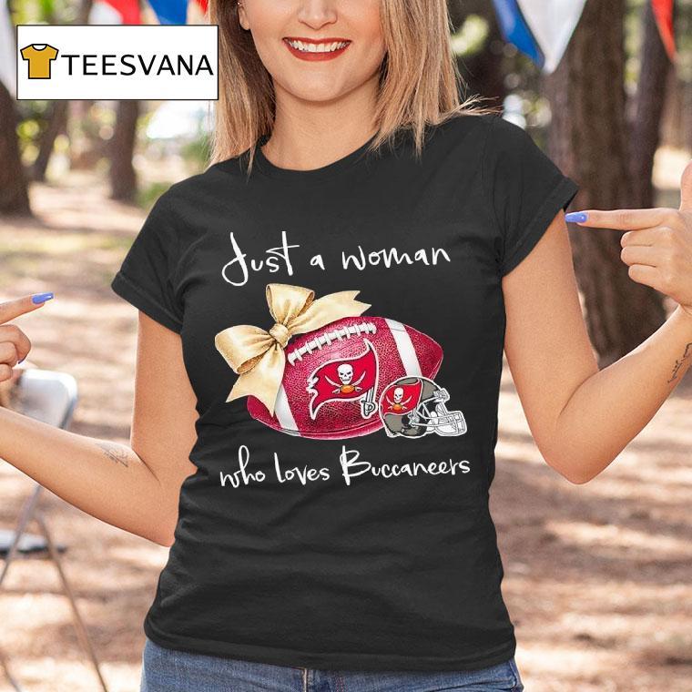 Just A Woman Who Loves Tampa Bay Buccaneers Gold Bow Helme T Shirt Just A Woman Who Loves Tampa Bay Buccaneers Gold Bow Helme T Shirt