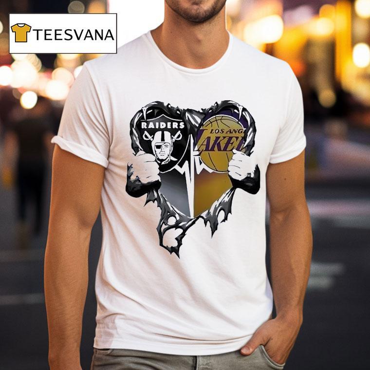 Las Vegas Raiders And Los Angeles Lakers Logo Inside Hear T Shirt Las Vegas Raiders And Los Angeles Lakers Logo Inside Hear T Shirt
