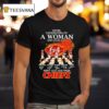 Never Underestimate A Woman Who Loves Fall And Her Kansas City Chiefs Walking Across Signatures T Shirt