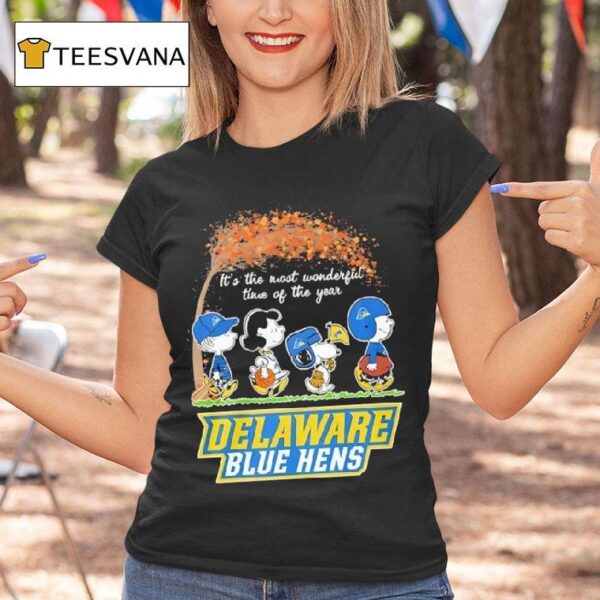 Peanuts Characters Vs Delaware Fightin Blue Hens It S The Most Wonderful Time Of The Year T Shirt