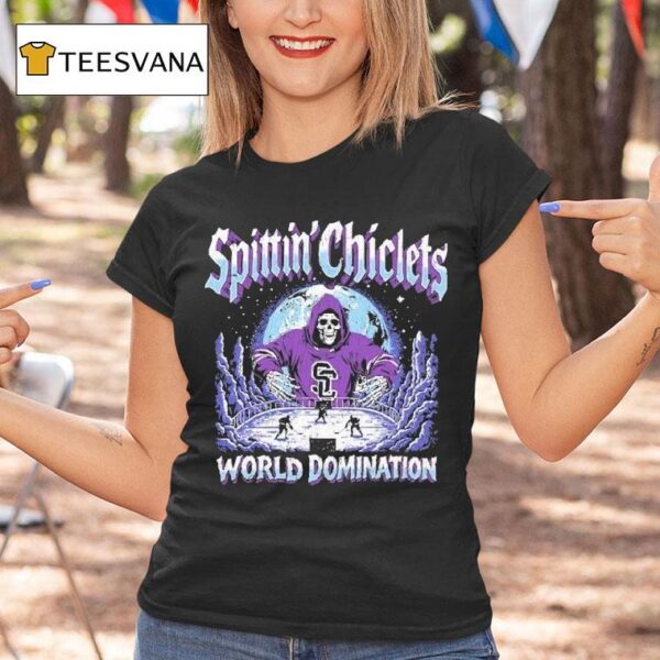 Spittin Chiclets World Domination Grim Reaper Hockey Moon T Shirt