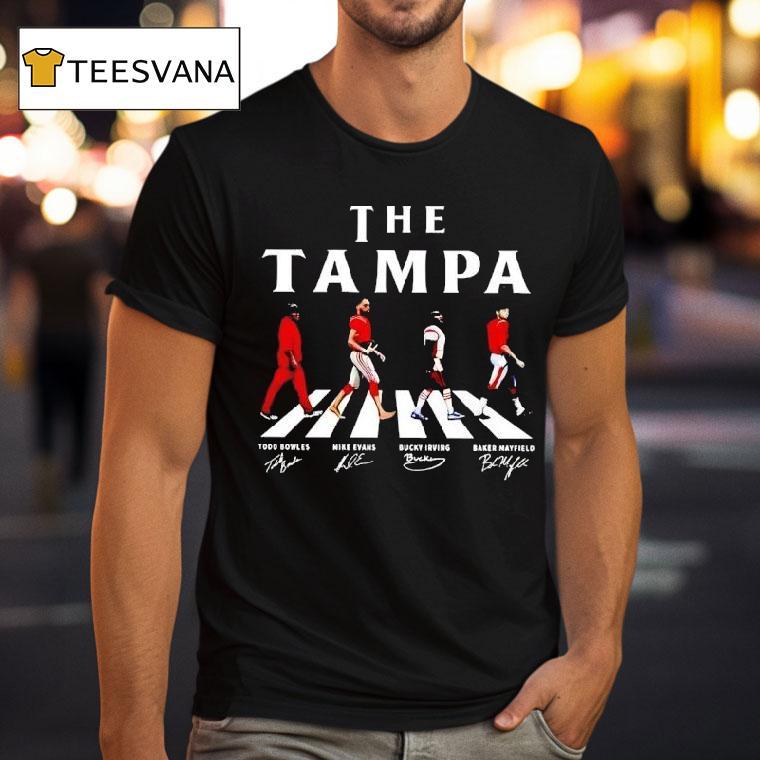 Todo Bowles Mike Evans Bucky Irving Bucke Baker Mayfield The Tampa Bay Buccaneers Football T Shirt Todo Bowles Mike Evans Bucky Irving Bucke Baker Mayfield The Tampa Bay Buccaneers Football T Shirt