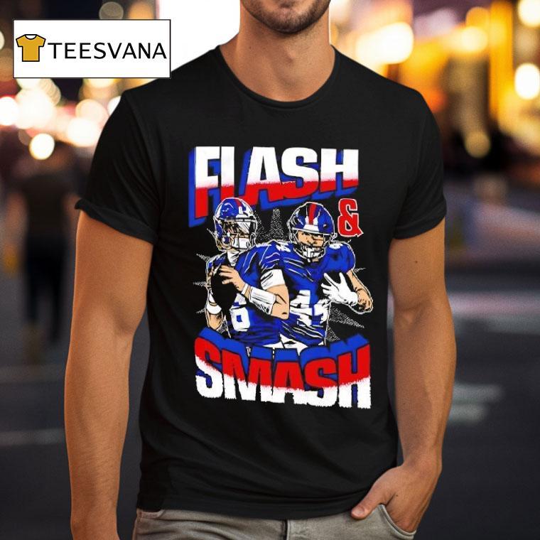 Flash And Smash Jaxson Dart And Cam Skattebo New York Giants T Shirt Flash And Smash Jaxson Dart And Cam Skattebo New York Giants T Shirt