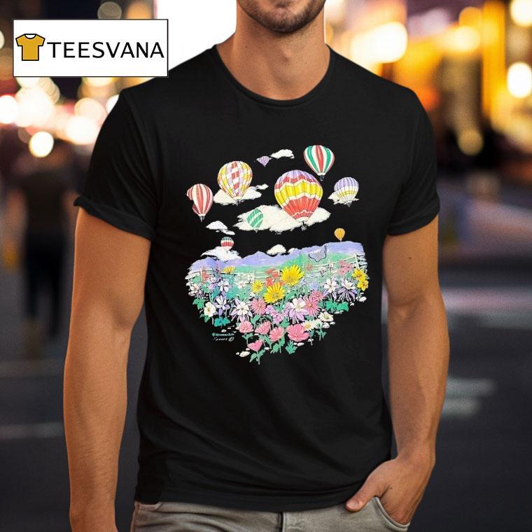 Flower Field With Hot Air Balloons Flying In The Sky T Shirt Flower Field With Hot Air Balloons Flying In The Sky T Shirt