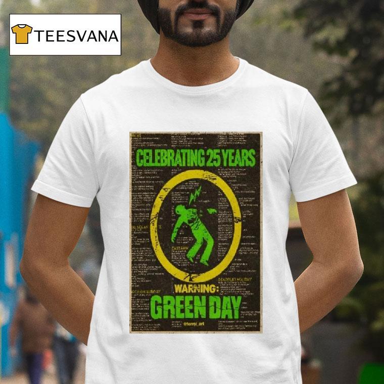 Green Day Warning Celebrating Years T Shirt Green Day Warning Celebrating Years T Shirt