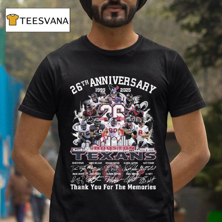 Houston Texans Th Anniversary Skyline Signatures Thank You For The Memories T Shirt Houston Texans Th Anniversary Skyline Signatures Thank You For The Memories T Shirt