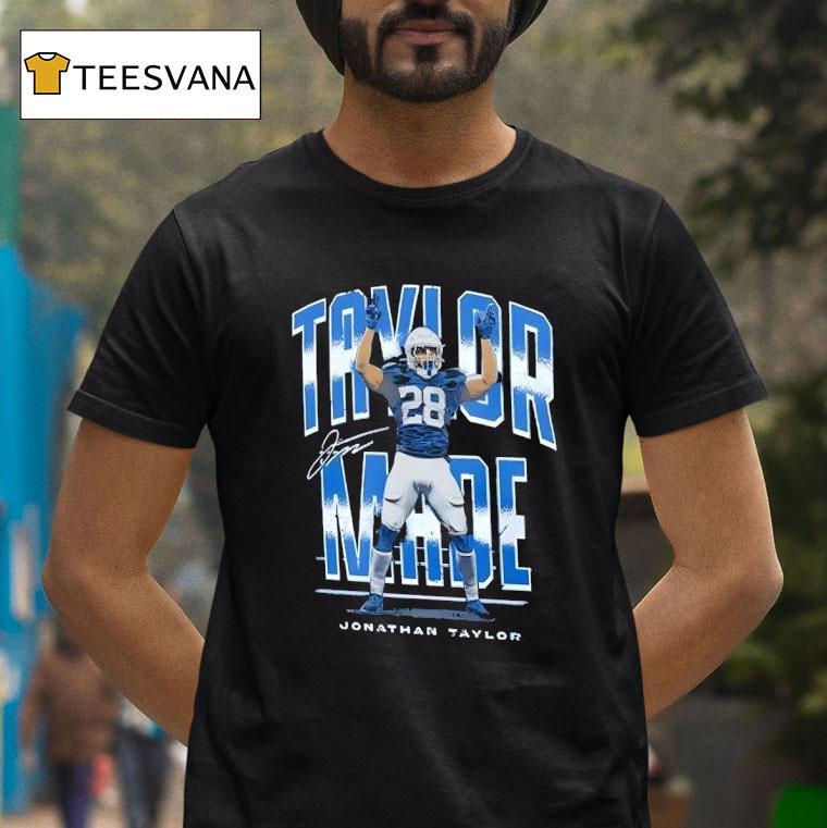 Jonathan Taylor Indianapolis Colts Made Signature Football T Shirt Jonathan Taylor Indianapolis Colts Made Signature Football T Shirt
