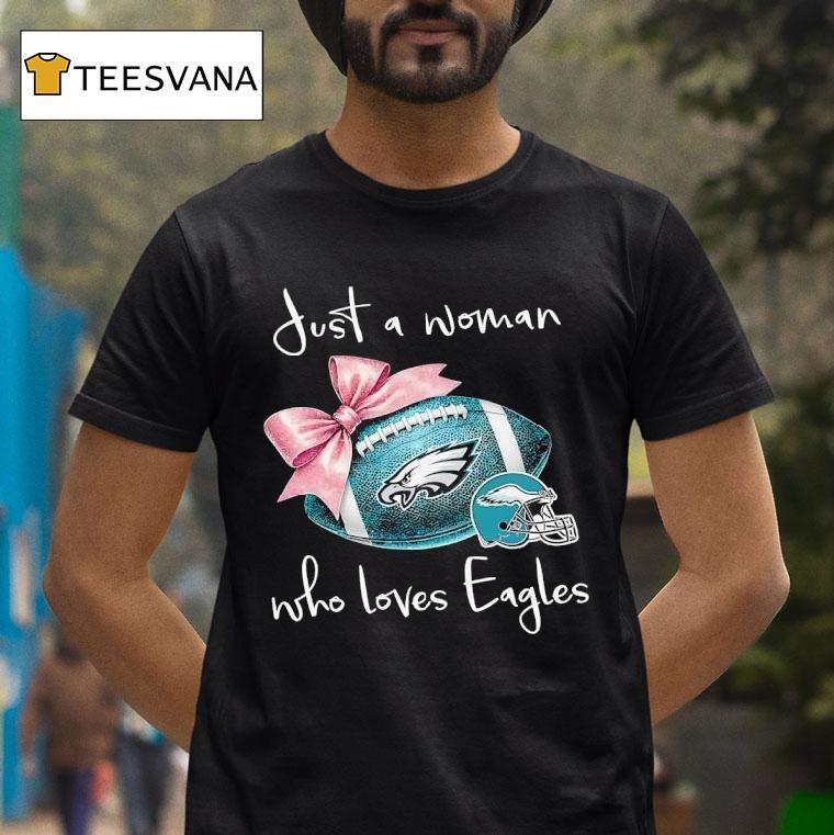 Just A Woman Who Loves Philadelphia Eagles Pink Bow Helme T Shirt Just A Woman Who Loves Philadelphia Eagles Pink Bow Helme T Shirt