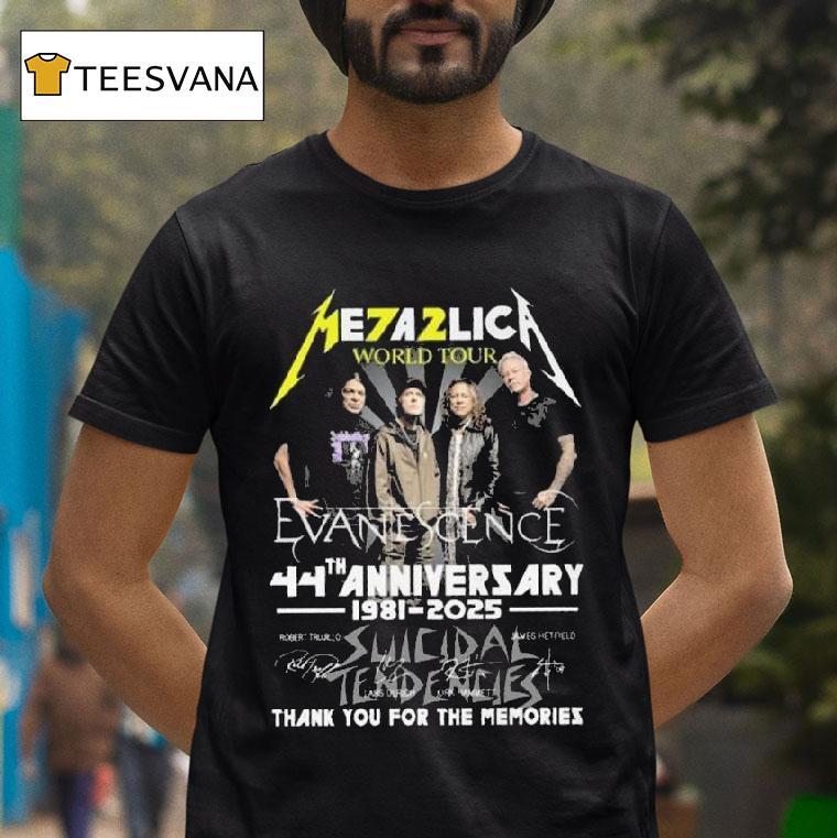 Metallica M World Tour Evanescence Suicidal Tendencies Th Anniversary Signatures T Shirt Metallica M World Tour Evanescence Suicidal Tendencies Th Anniversary Signatures T Shirt