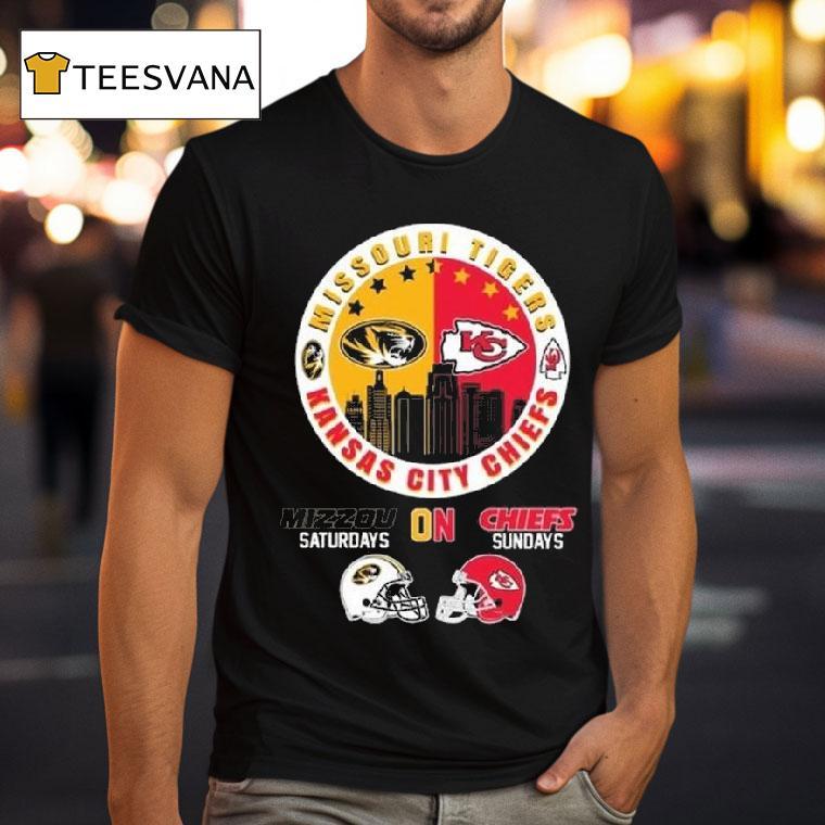 Missouri Tigers And Kansas City Chiefs Mizzou Saturdays On Chiefs Sundays T Shirt Missouri Tigers And Kansas City Chiefs Mizzou Saturdays On Chiefs Sundays T Shirt